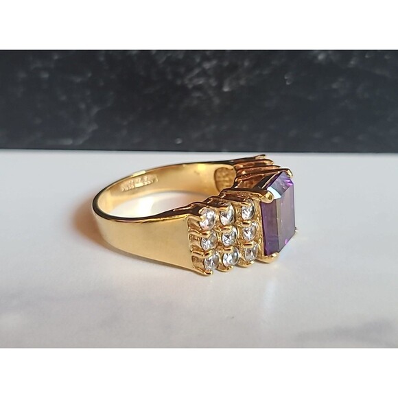 ESPO 14KTGE Prong Set Rhinestone Cocktail Ring Vintage Size US 9 - Picture 3 of 10